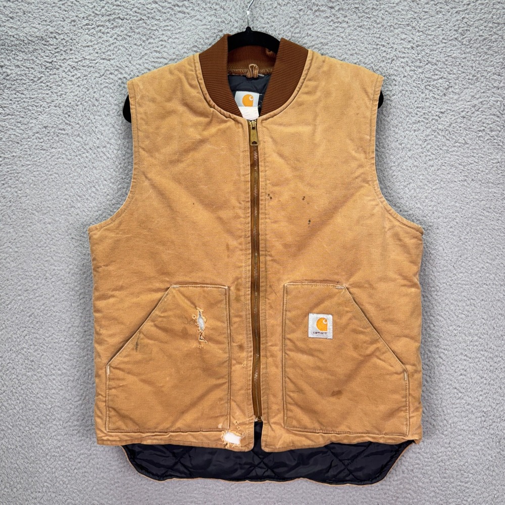 VTG Carhartt Vest Men L Tall Duck Canvas Quilted Work Distressed V01 USA Union